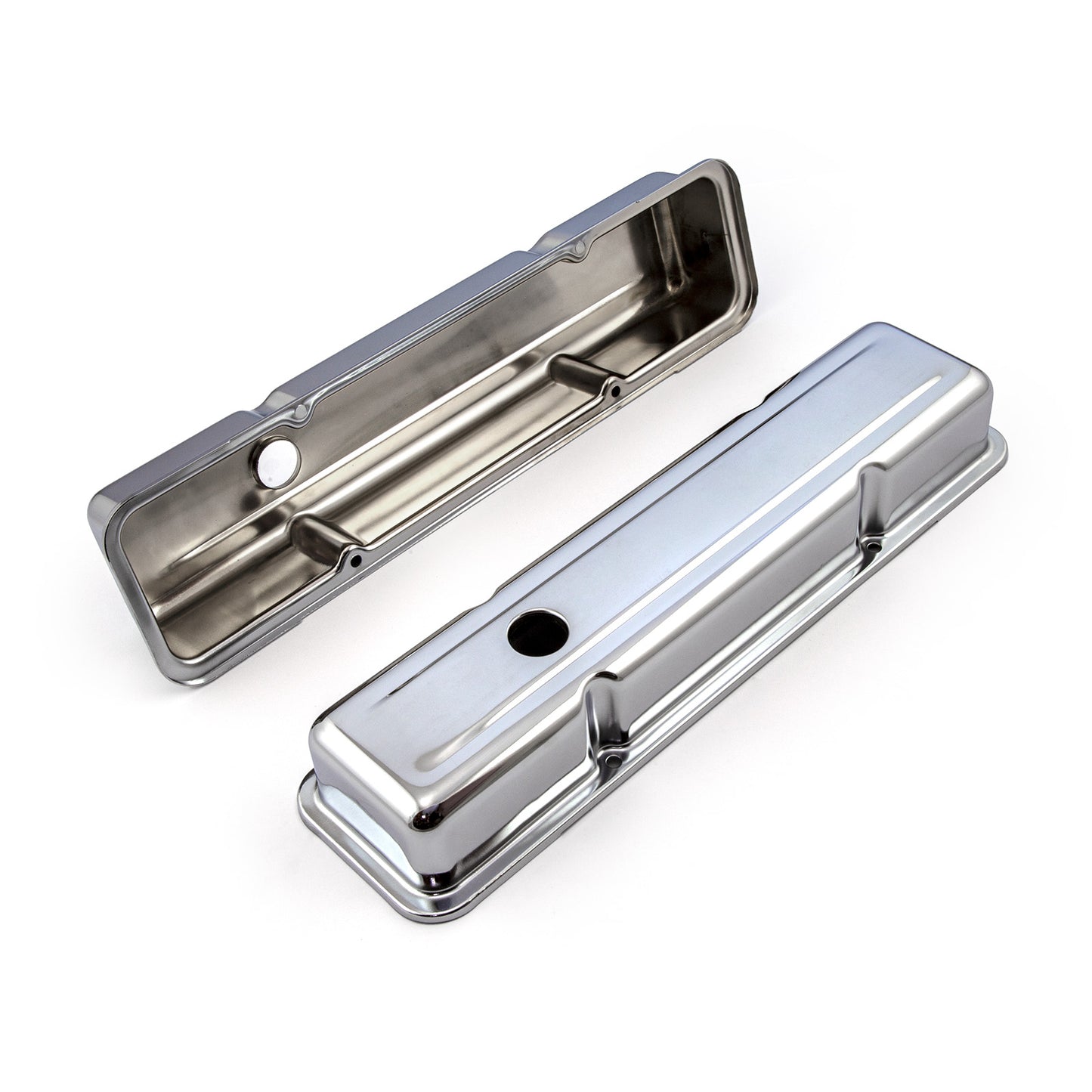 Chevy SBC 350 Chrome Steel Valve Covers - Short w/ Hole