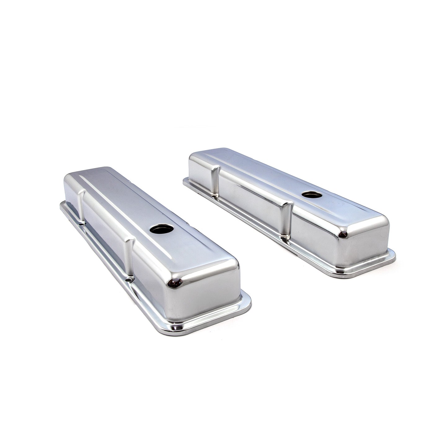 Chevy SBC 350 Chrome Steel Valve Covers - Short w/ Hole