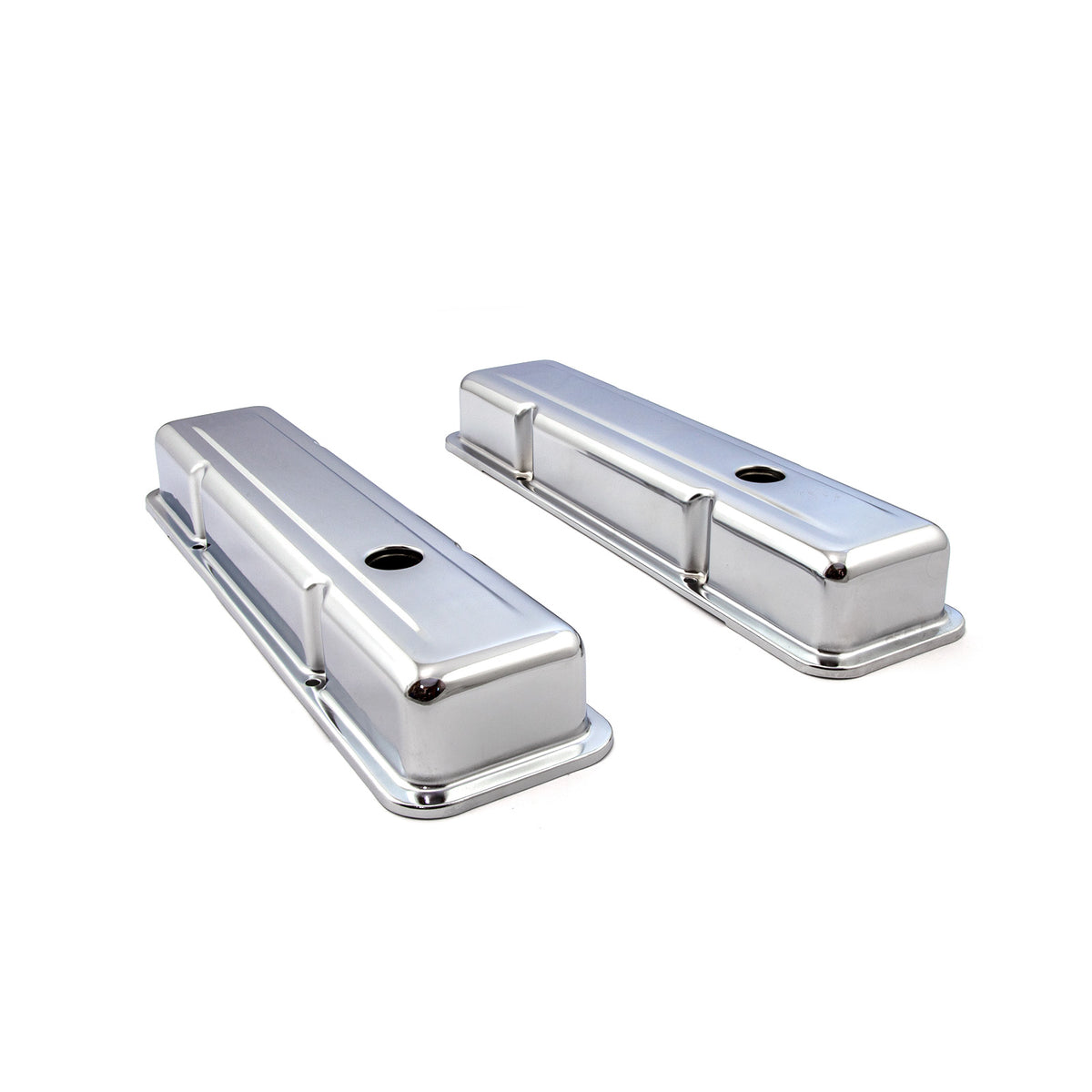 Tapas de válvulas de acero cromado para Chevy SBC 350 (cortas, con orificio)