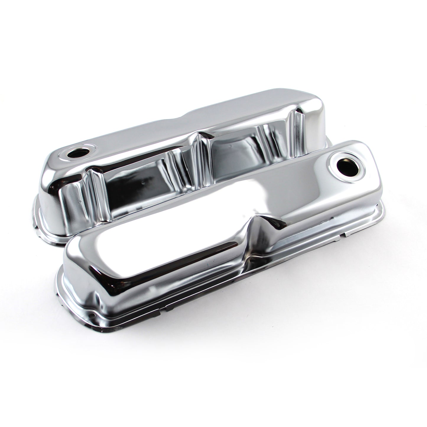 Tapas de válvulas de acero cromado Windsor Ford SB 289 302 351 de 3 1/2" de alto con orificio deflector