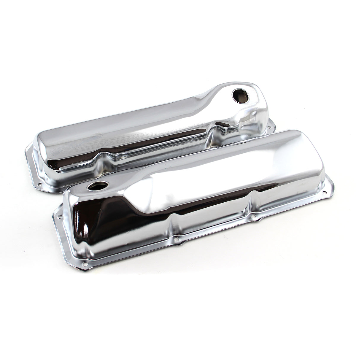 Ford 351C Cleveland Chrome Steel Valve Covers 3 5/8" Tall w/ Baffled Hole