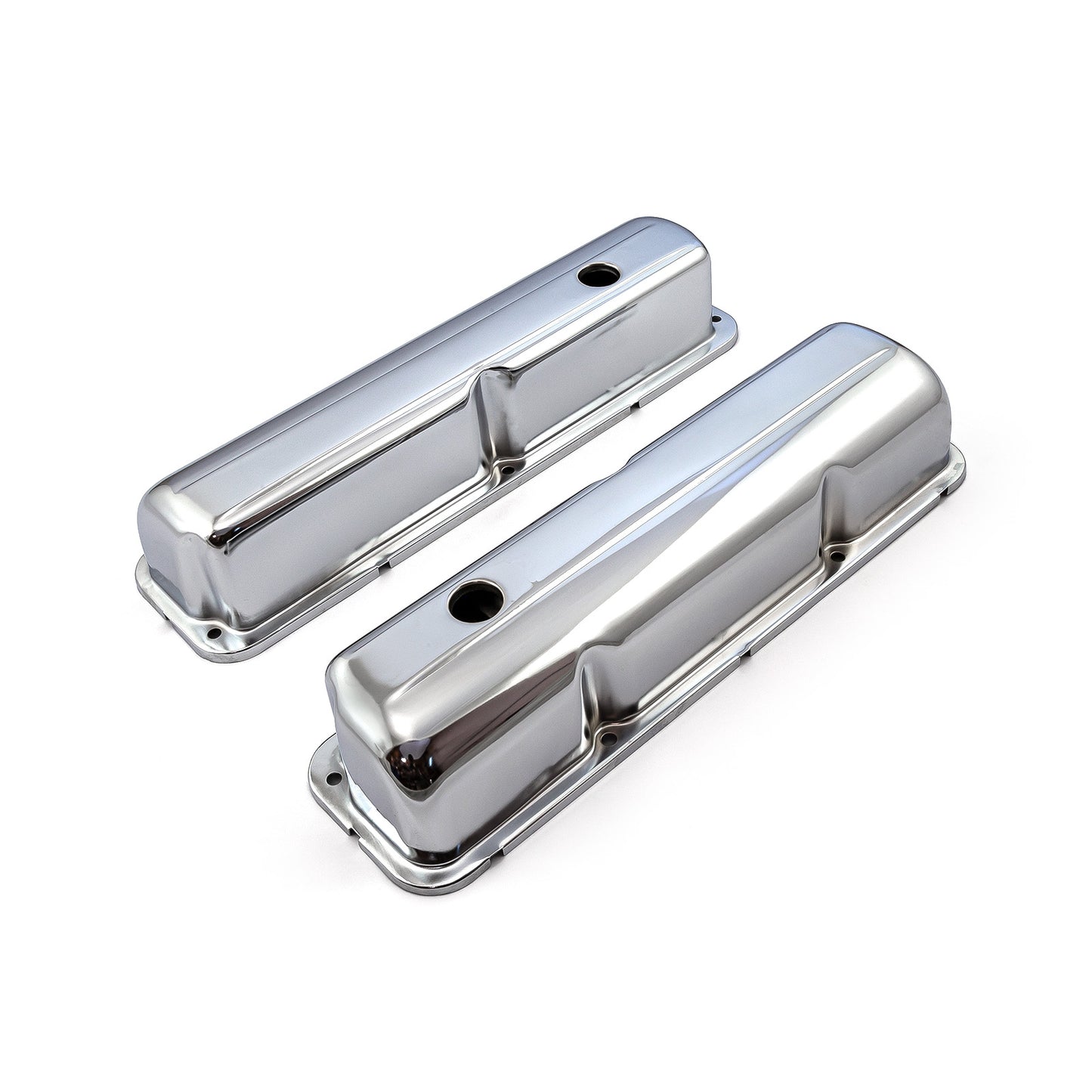 Ford Fe 390 427 428 Chrome Steel Valve Covers - 3 7/8" Tall w/ Baffled Hole