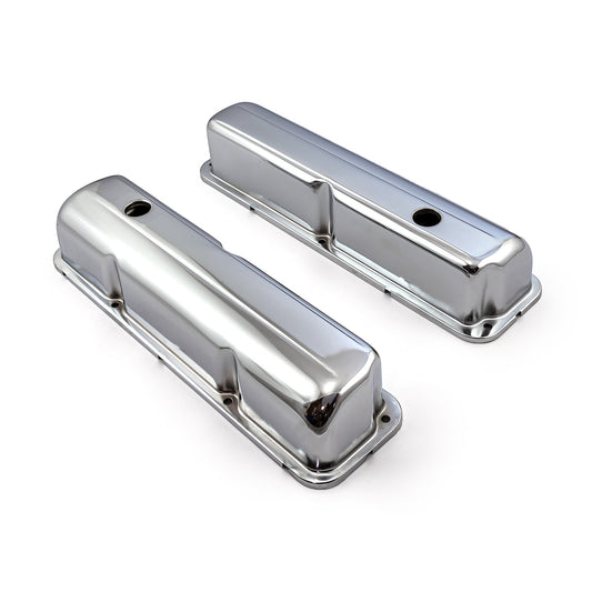 Ford FE 390 427 428 Chrome Steel Valve Covers - 3 7/8" Tall w/ Baffled Hole