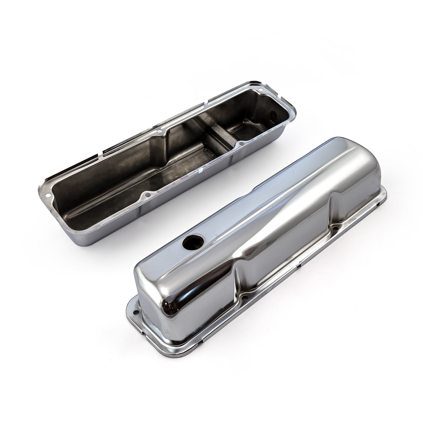 Ford Fe 390 427 428 Chrome Steel Valve Covers - 3 7/8" Tall w/ Baffled Hole