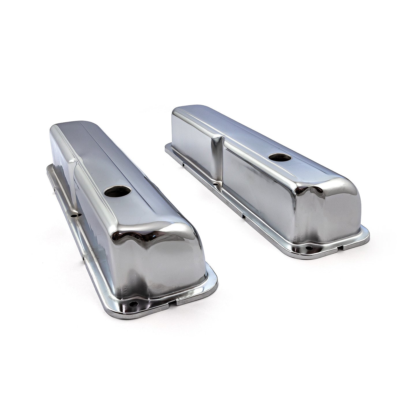 Ford FE 390 427 428 Chrome Steel Valve Covers - 3 7/8" Tall w/ Baffled Hole
