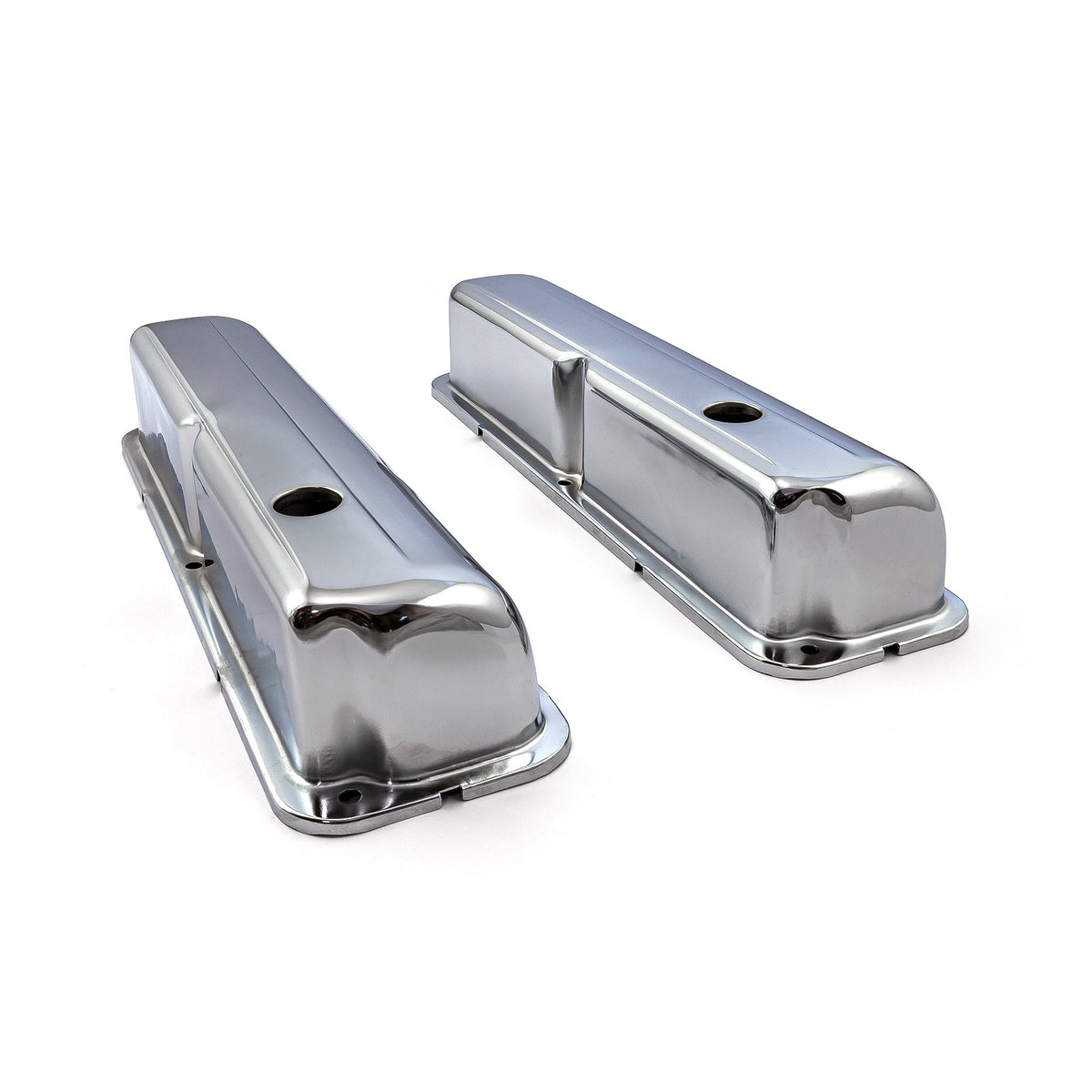 Ford FE 390 427 428 Chrome Steel Valve Covers - 3 7/8" Tall w/ Baffled Hole