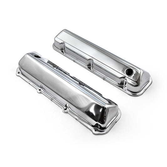 Ford 429 460 Chrome Steel Valve Covers - 3 1/2" Tall w/ Baffled Hole