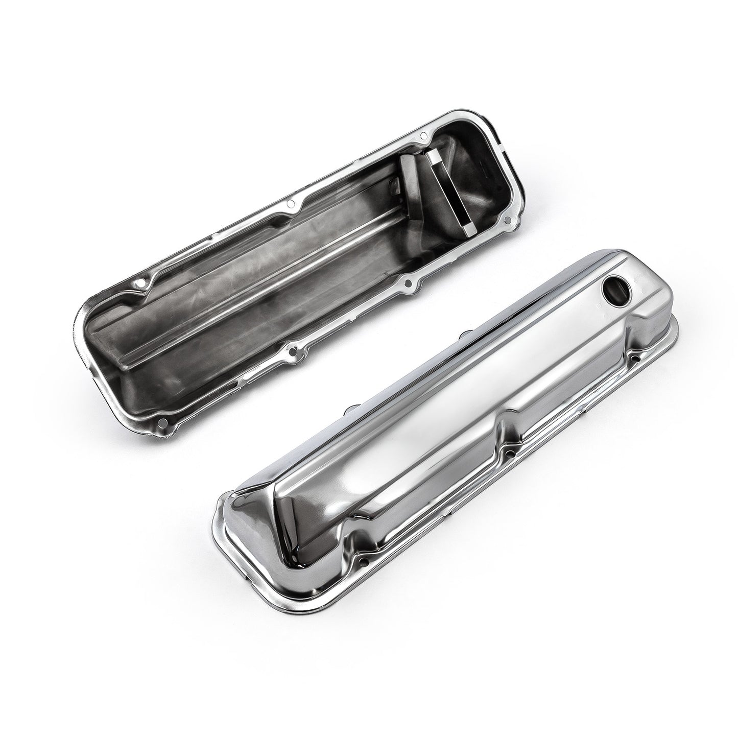 Tapas de válvulas de acero cromado Ford 429 460 de 3 1/2" de alto con orificio deflector
