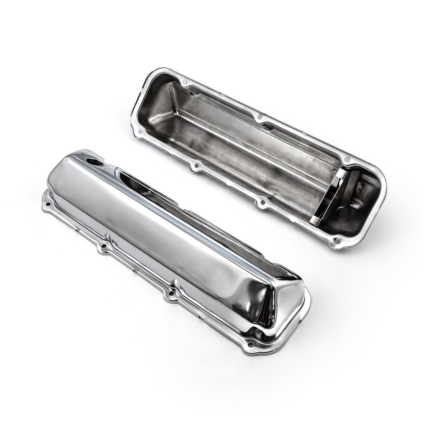 Tapas de válvulas de acero cromado Ford 429 460 de 3 1/2" de alto con orificio deflector