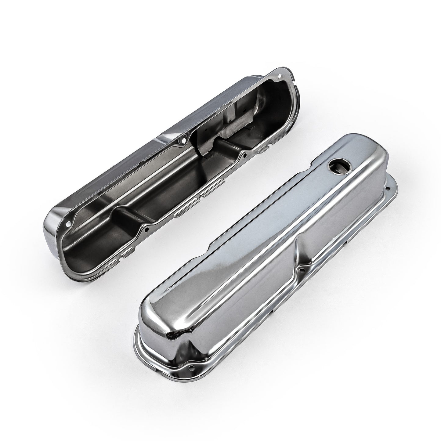 Mopar Chrysler SB 318 340 360 Chrome Steel Valve Covers 3 1/4" Tall Baffled Hole