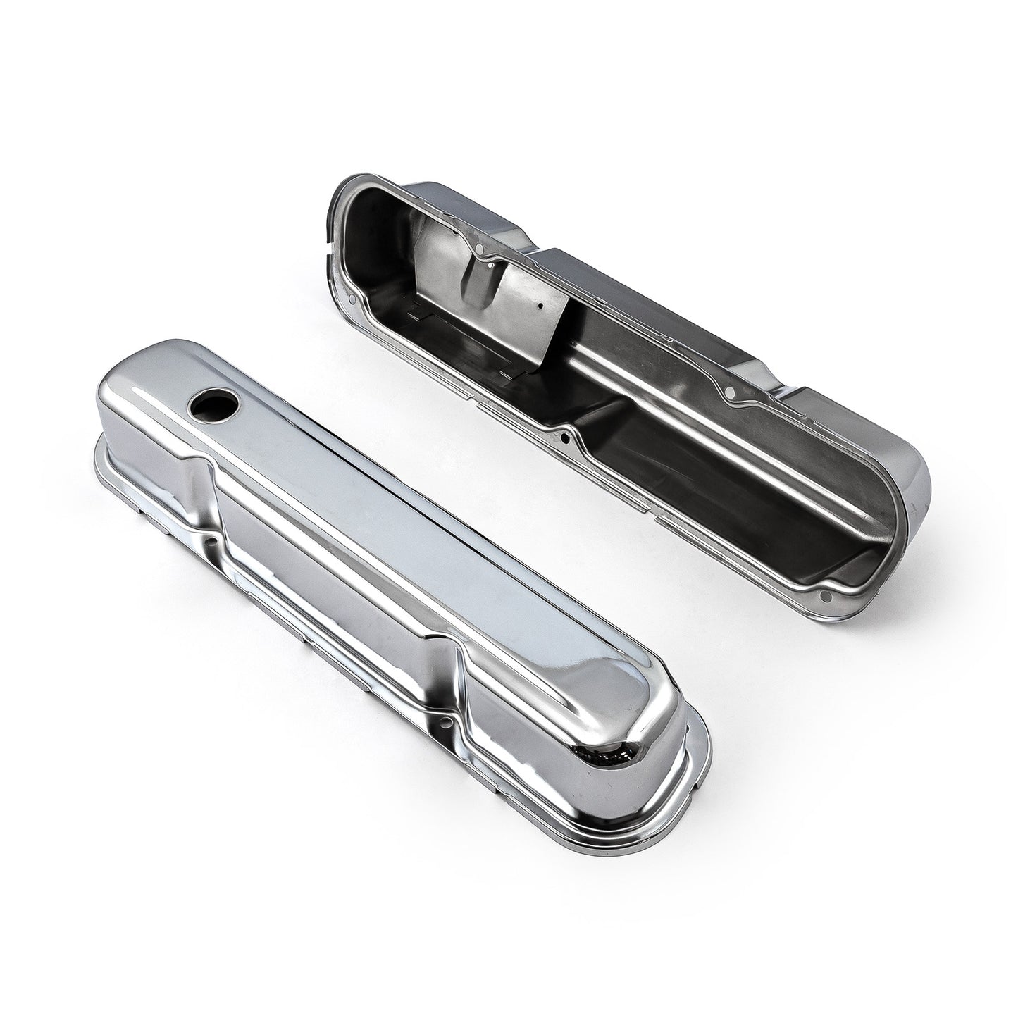 Mopar Chrysler SB 318 340 360 Chrome Steel Valve Covers 3 1/4" Tall Baffled Hole