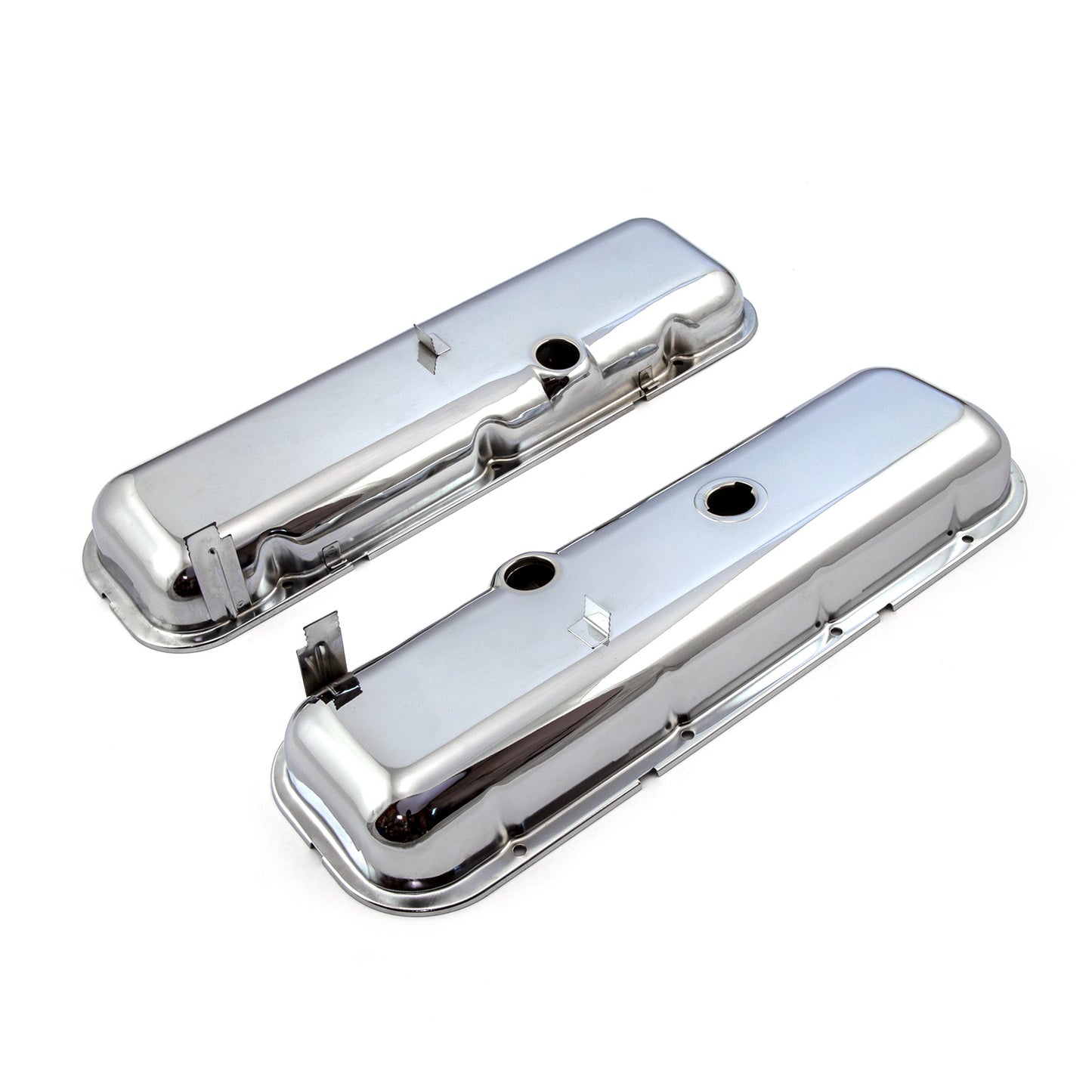 Chevy BBC 454 STD Style Chrome Valve Covers - Short w/ Baffled Hole