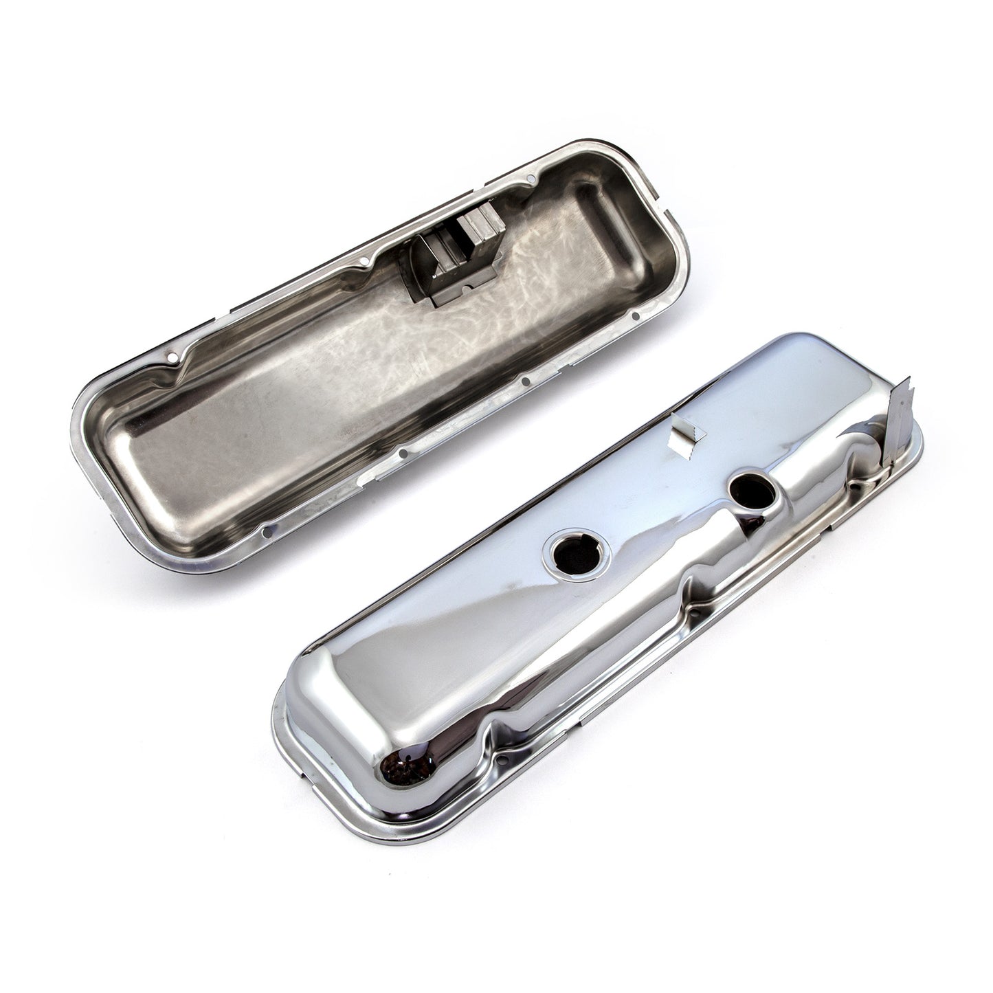 Chevy BBC 454 STD Style Chrome Valve Covers - Short w/ Baffled Hole