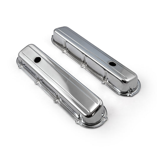 Cadillac 368 425 500 1968-84 Chrome Steel Valve Covers - Short w/ Hole