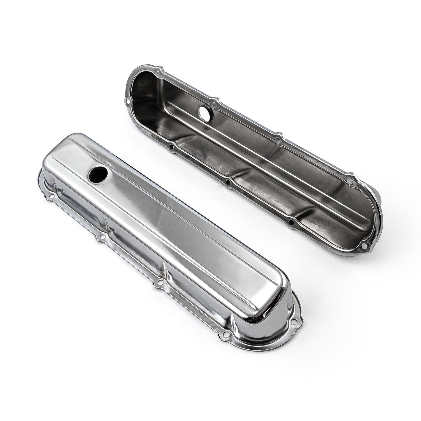 Cadillac 368 425 500 1968-84 Chrome Steel Valve Covers - Short w/ Hole