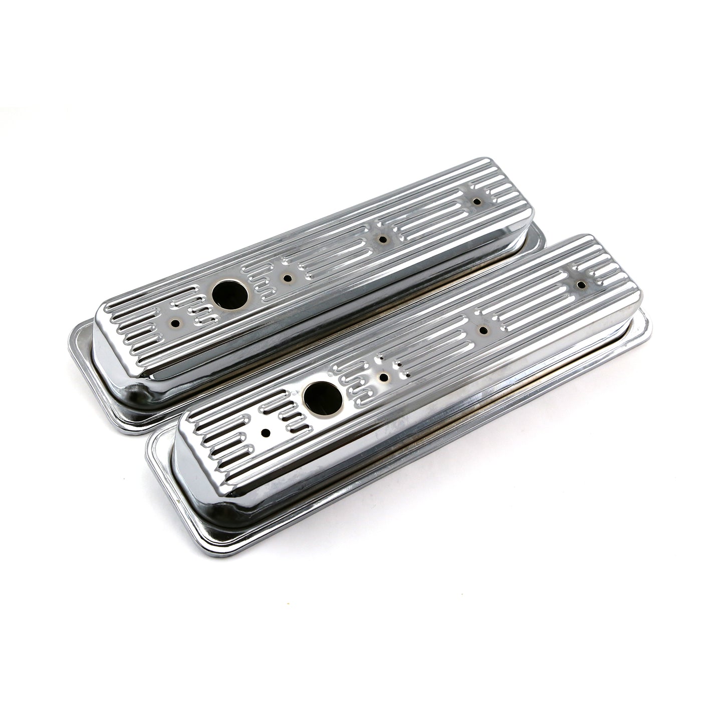 Tapas de válvulas de acero cromado con perno central para Chevy SBC 350 (cortas, con orificio)