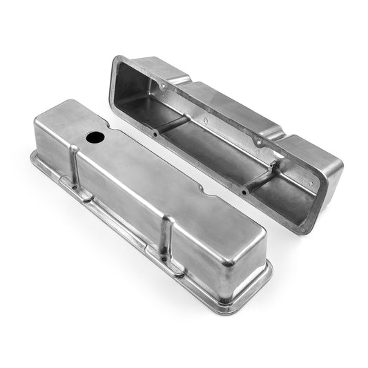 Chevy SBC 350 Polished Aluminum Plain Valve Covers - Tall w/ Hole