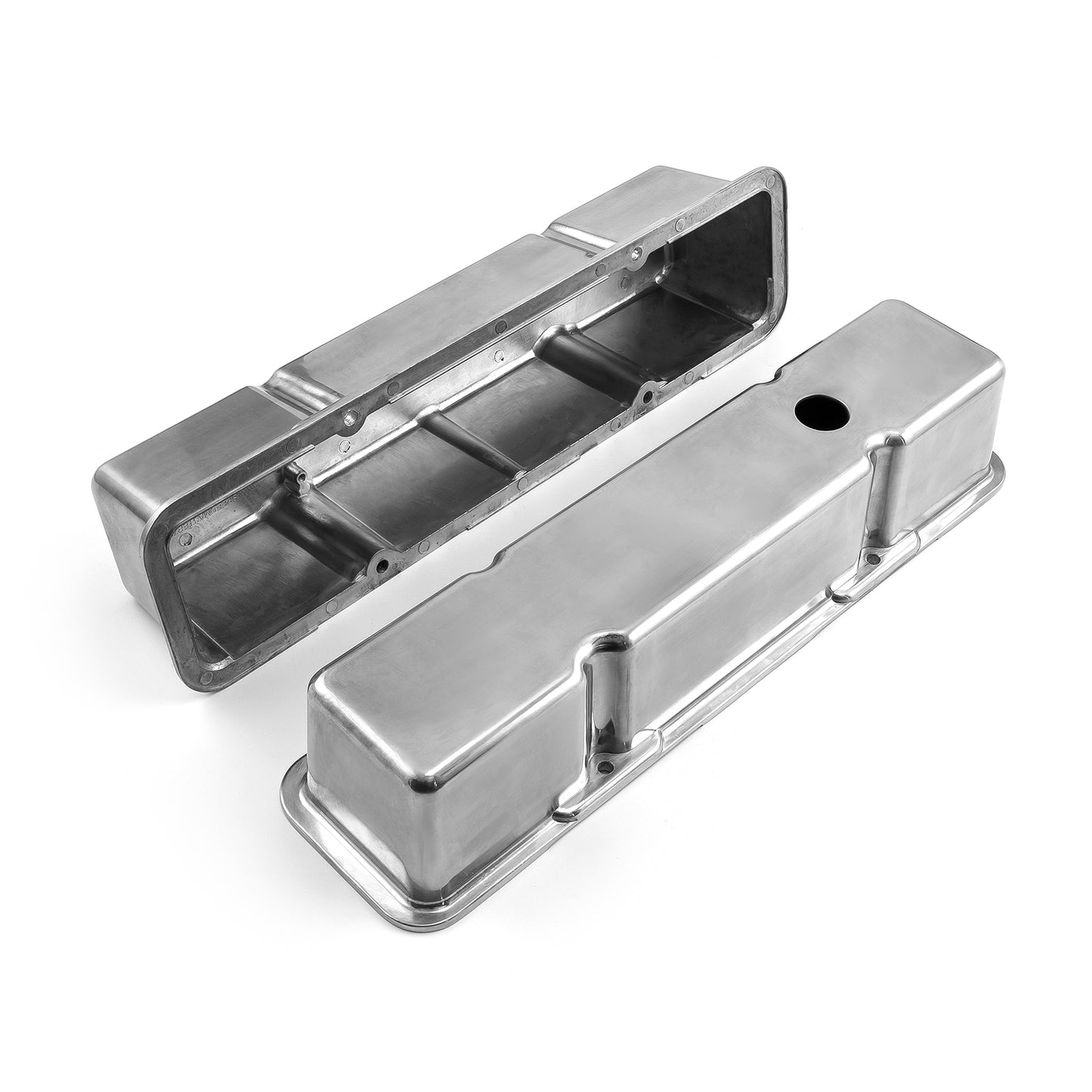Tapas de válvulas lisas de aluminio pulido para Chevy SBC 350 - Altas con orificio