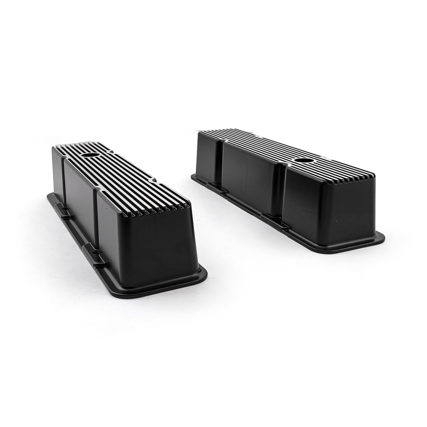 Chevy SBC 350 Black Aluminum Ribbed Valve Covers Tall w/Hole