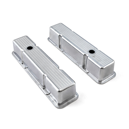 Chevy SBC 350 Polished Aluminum Ball Milled Valve Covers - Tall w/ Hole