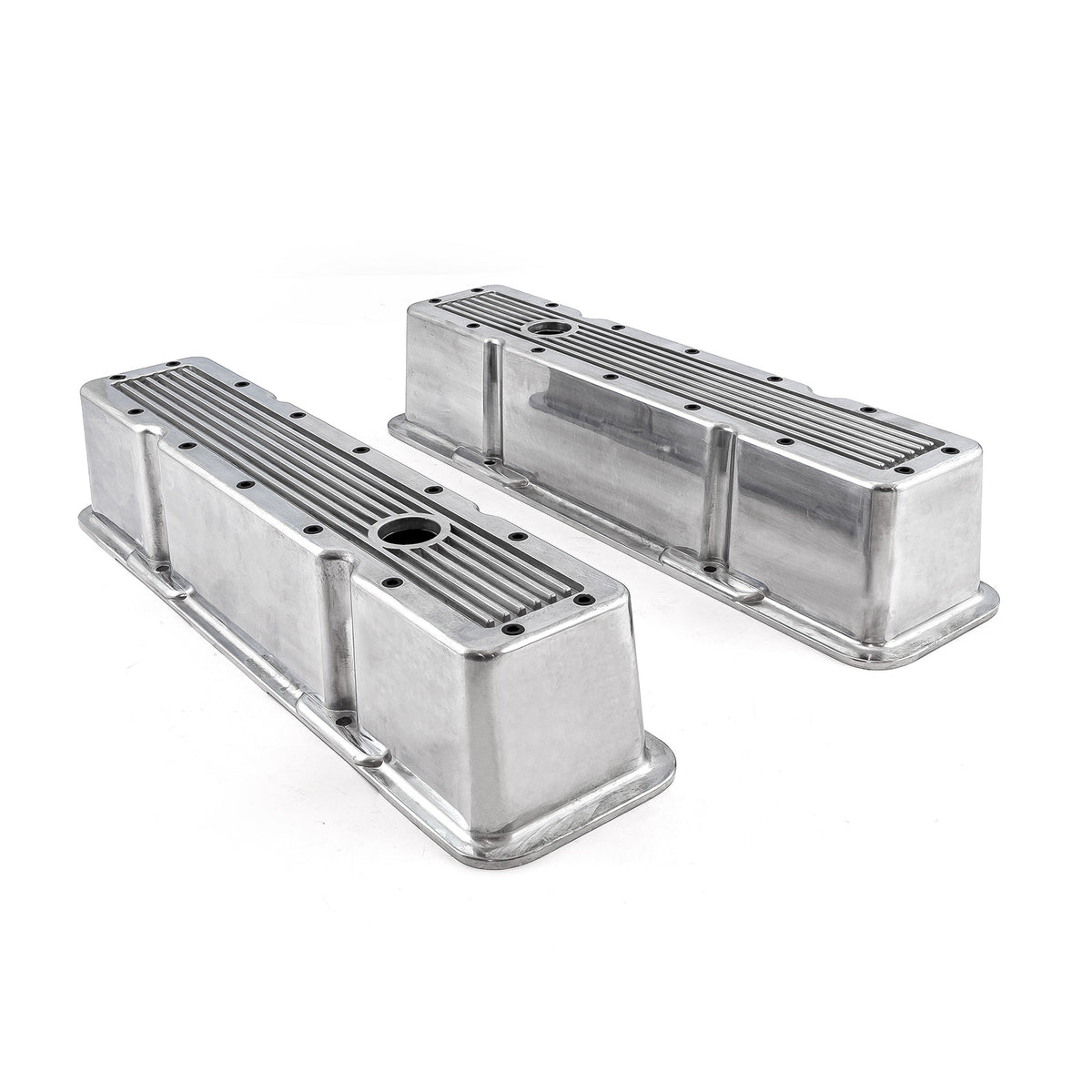 Tapas de válvulas de aluminio acanalado pulido para Chevy SBC 350 (altas, con orificio)
