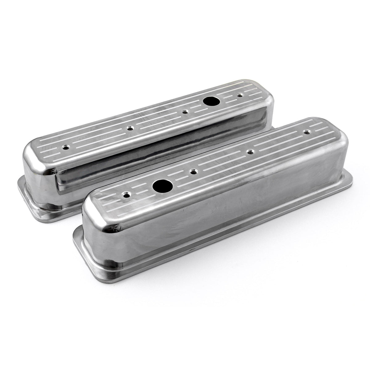 Tapas de válvulas altas con orificio y perno central de aluminio pulido fresado con bolas para Chevy SBC 350