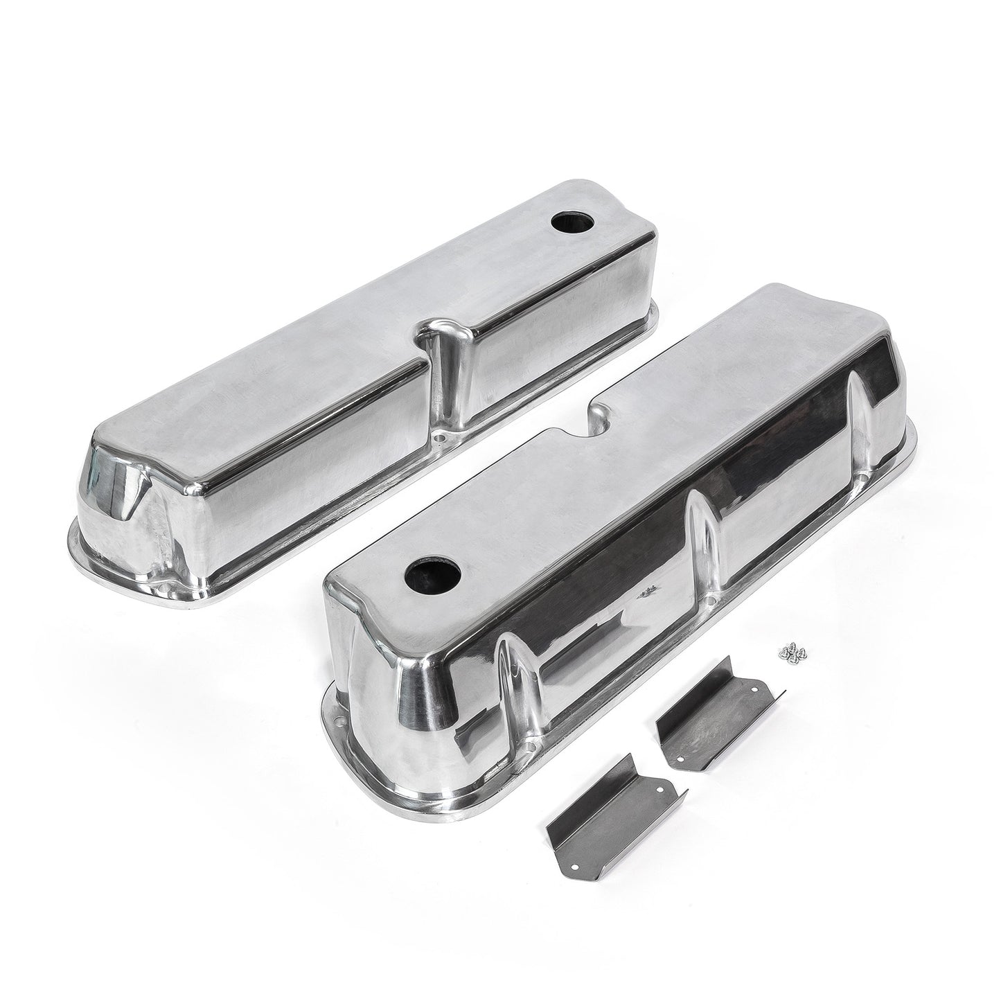 Tapas de válvulas lisas de aluminio pulido Windsor para Ford SB 289 302 351 - Altas con orificio