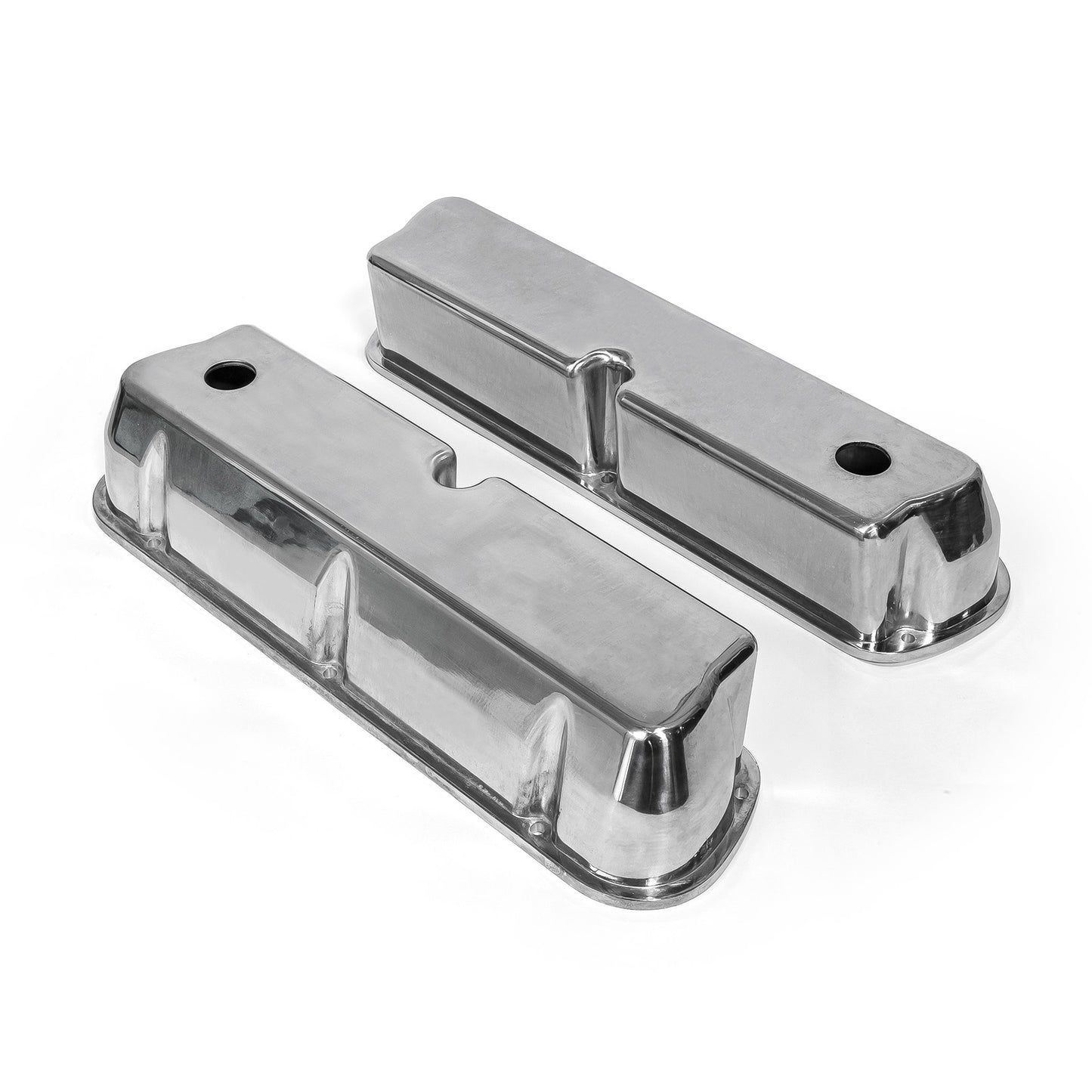 Tapas de válvulas lisas de aluminio pulido Windsor para Ford SB 289 302 351 - Altas con orificio