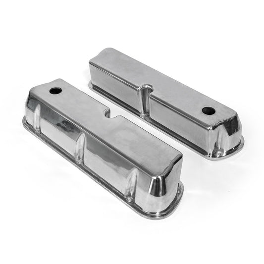 Ford SB 289 302 351 Windsor Polished Aluminum Plain Valve Covers - Tall w/ Hole