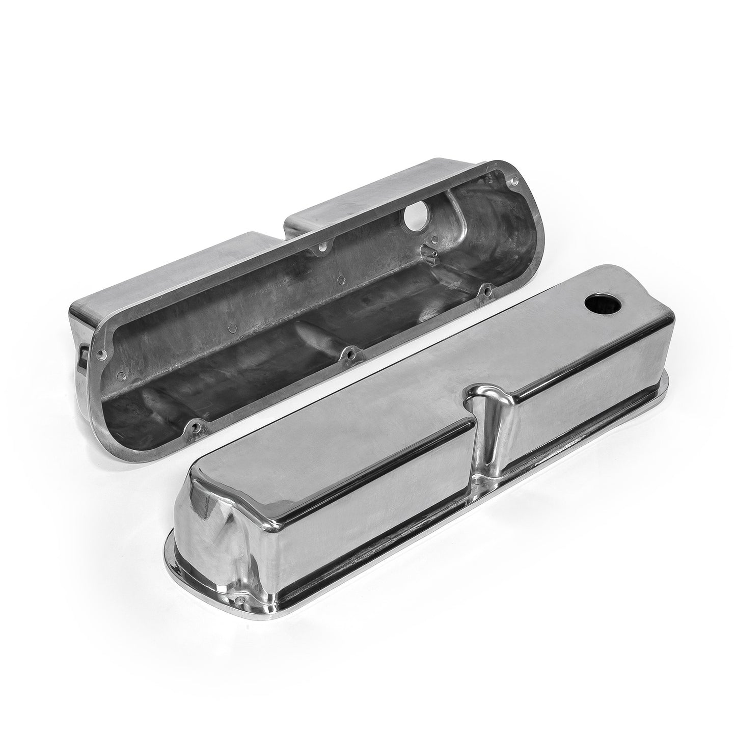 Tapas de válvulas lisas de aluminio pulido Windsor para Ford SB 289 302 351 - Altas con orificio
