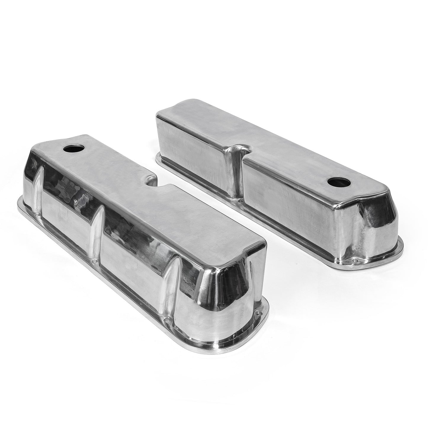 Ford SB 289 302 351 Windsor Polished Aluminum Plain Valve Covers - Tall w/ Hole