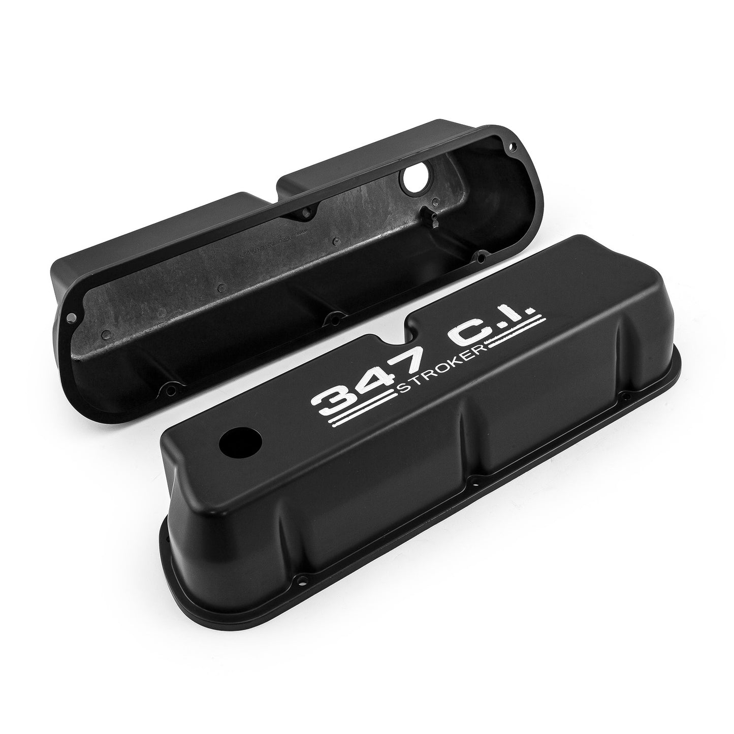 Ford SB 289 302 351 Windsor "347ci." Tapas de válvulas altas de aluminio negro con orificio