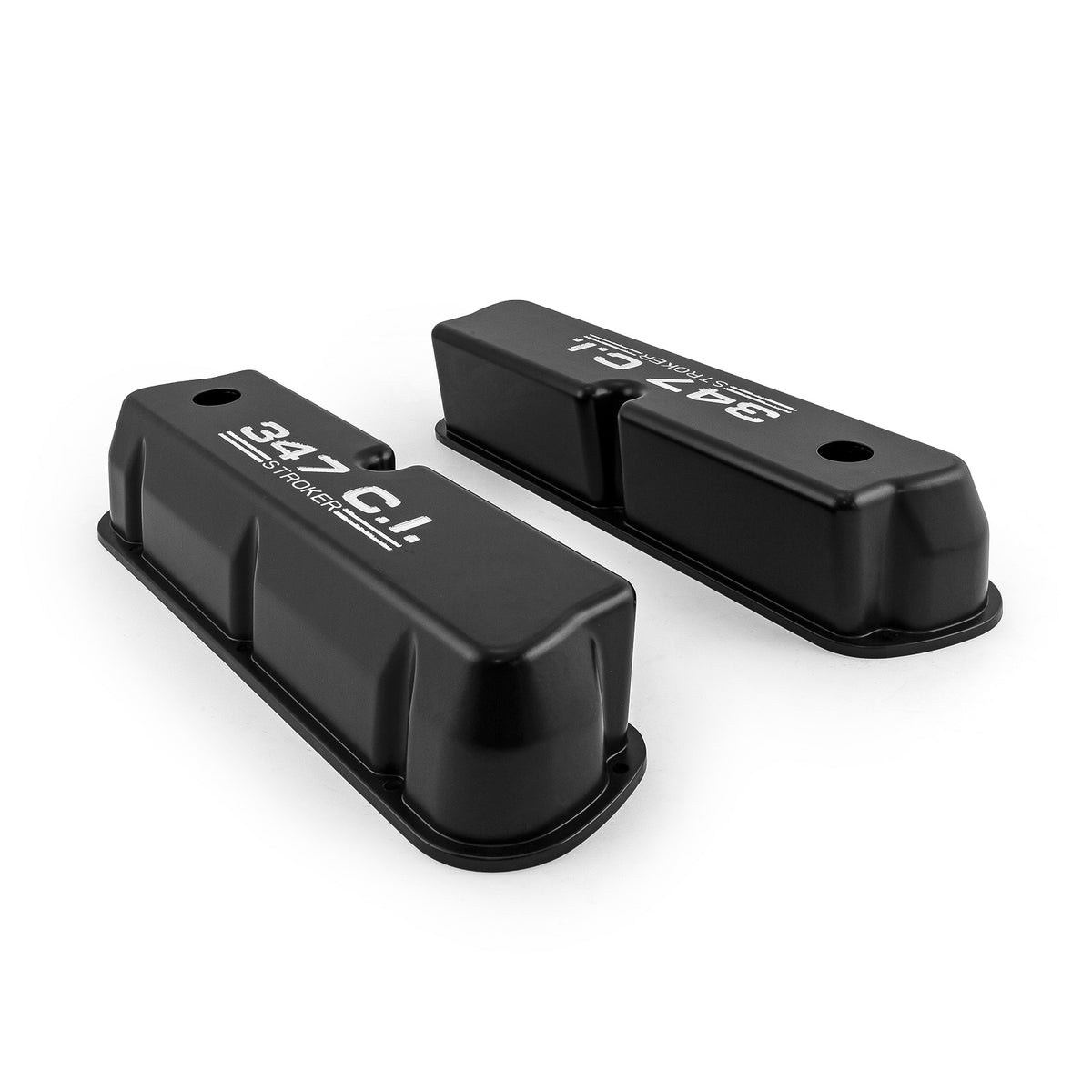 Ford SB 289 302 351 Windsor "347ci." Black Aluminum Valve Covers Tall w/Hole