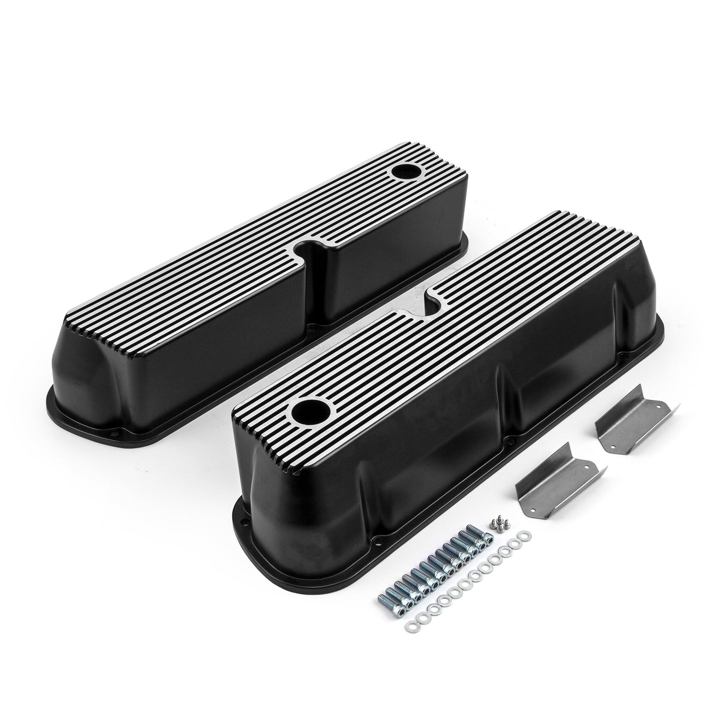 Tapas de válvulas acanaladas de aluminio negro Windsor para Ford SB 289 302 351, altas y con orificio