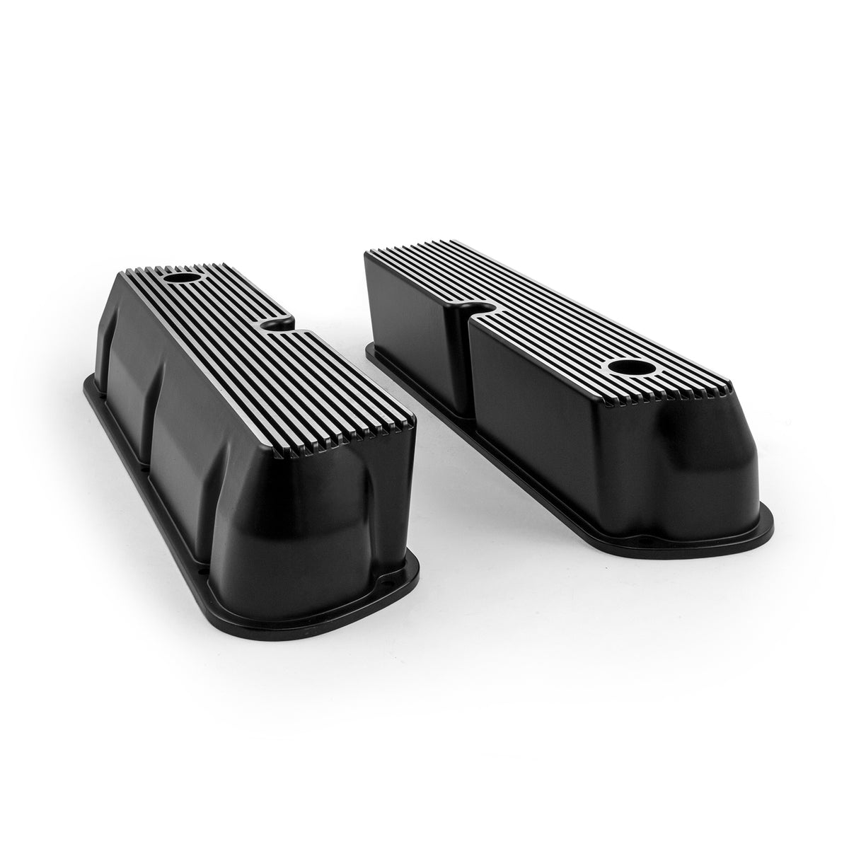 Ford SB 289 302 351 Windsor Black Aluminum Ribbed Valve Covers Tall w/Hole