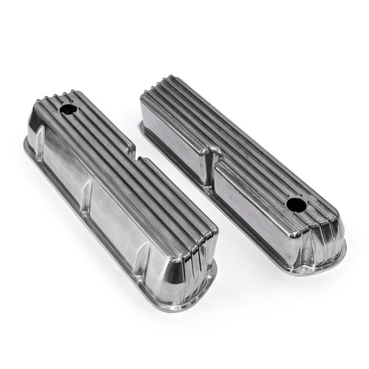 Ford SB 289 302 351 Windsor Nostalgic Finned Aluminum Valve Covers Tall w/Hole