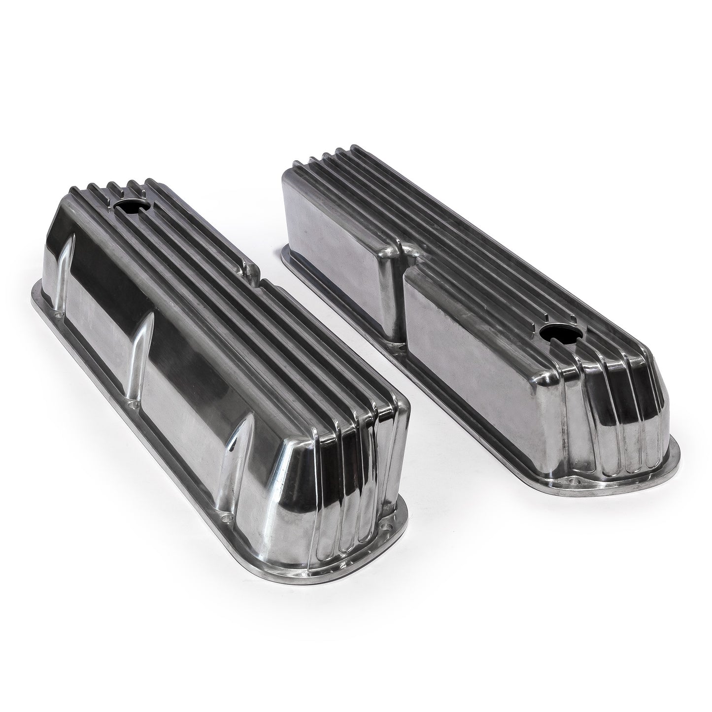 Ford SB 289 302 351 Windsor Nostalgic Finned Aluminum Valve Covers Tall w/Hole