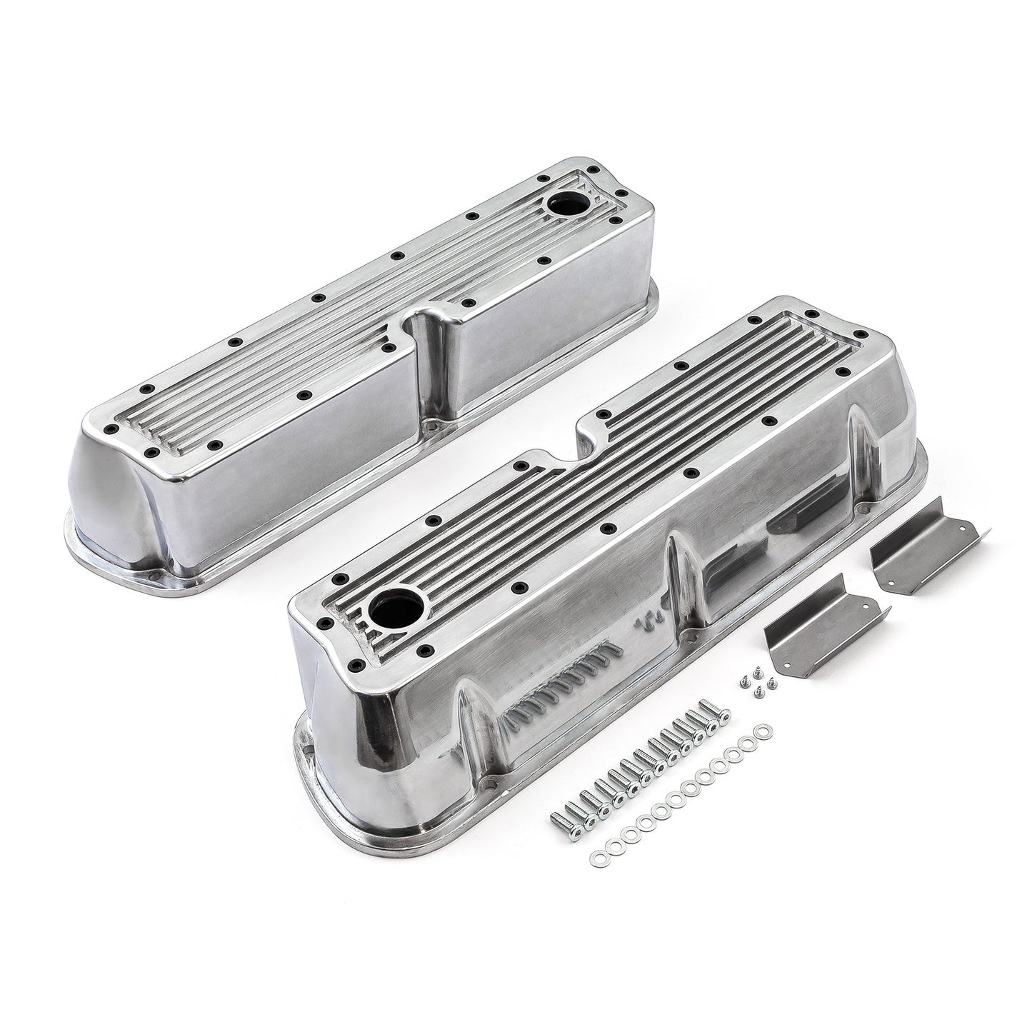 Tapas de válvulas de aluminio acanalado pulido Windsor para Ford SB 289 302 351 - Altas con orificio