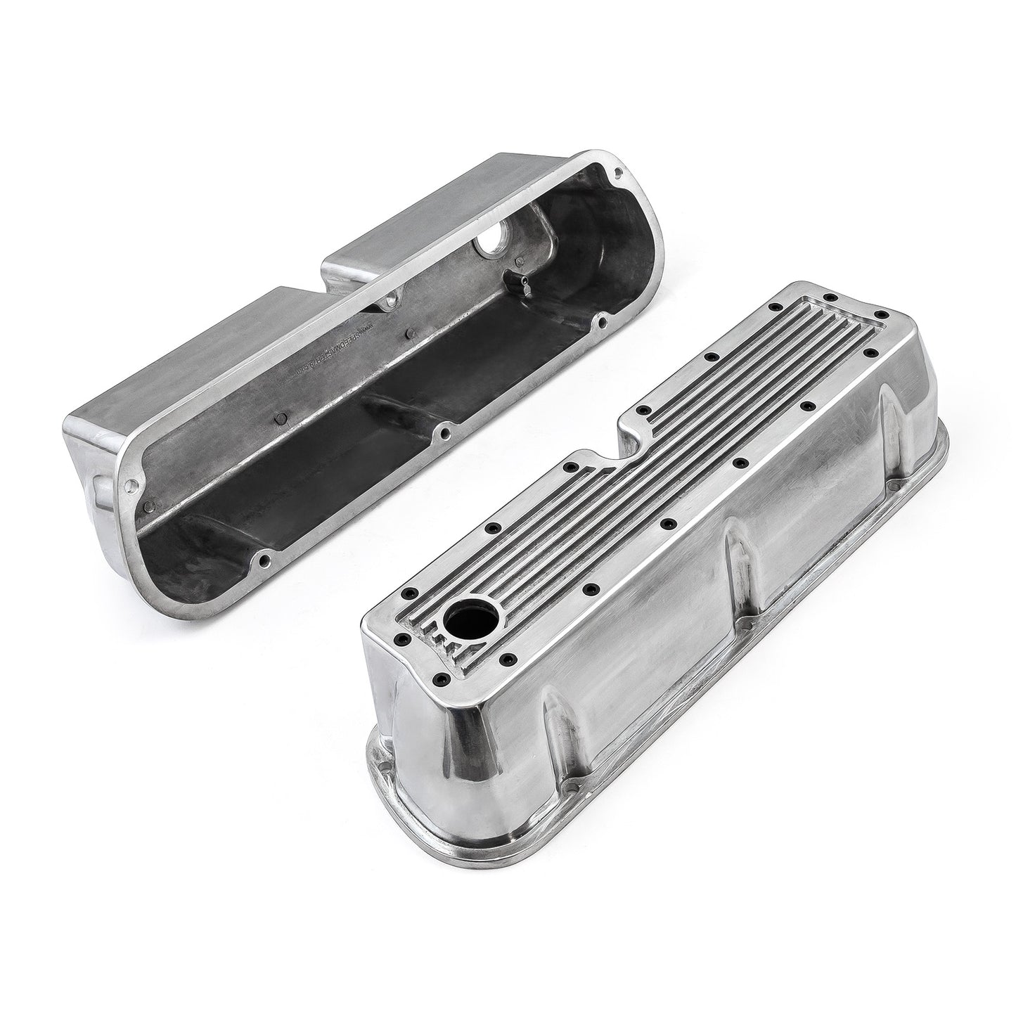 Tapas de válvulas de aluminio acanalado pulido Windsor para Ford SB 289 302 351 - Altas con orificio