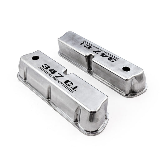 Ford SB 289 302 351w Polished Aluminum 347 Stroker Black Letter Valve Covers