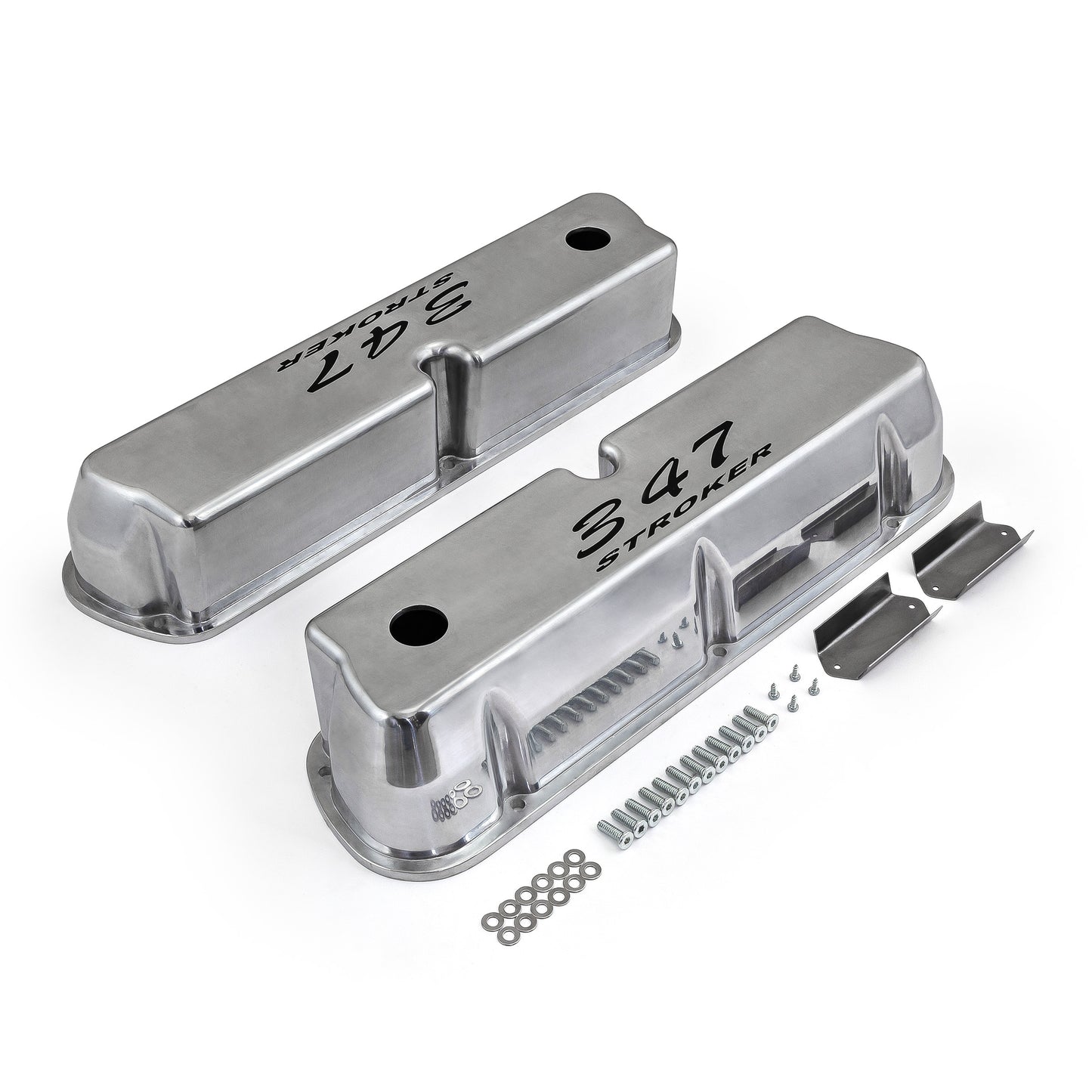 Tapas de válvulas de aluminio pulido para Ford SB 289, 302 y 351w, con letras negras, para motor 347 Stroker