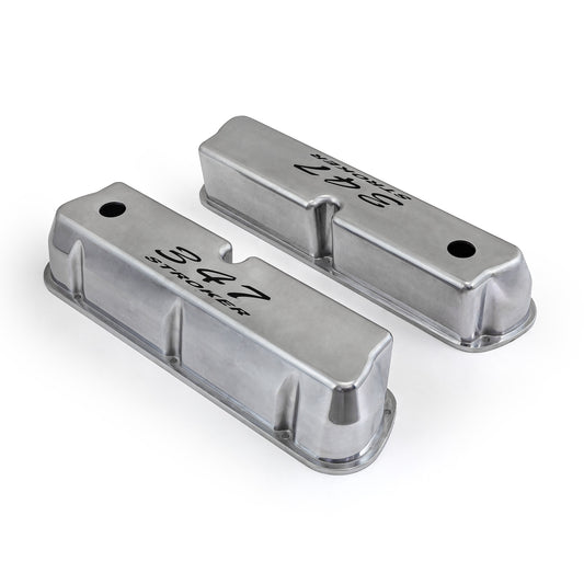 Ford SB 289 302 351w Polished Aluminum 347 Stroker Black Letter Valve Covers