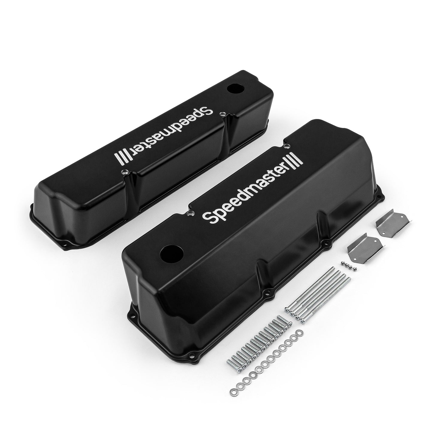 Tapas de válvulas de aluminio negro Cleveland para Ford 302 351C - Altas con orificio