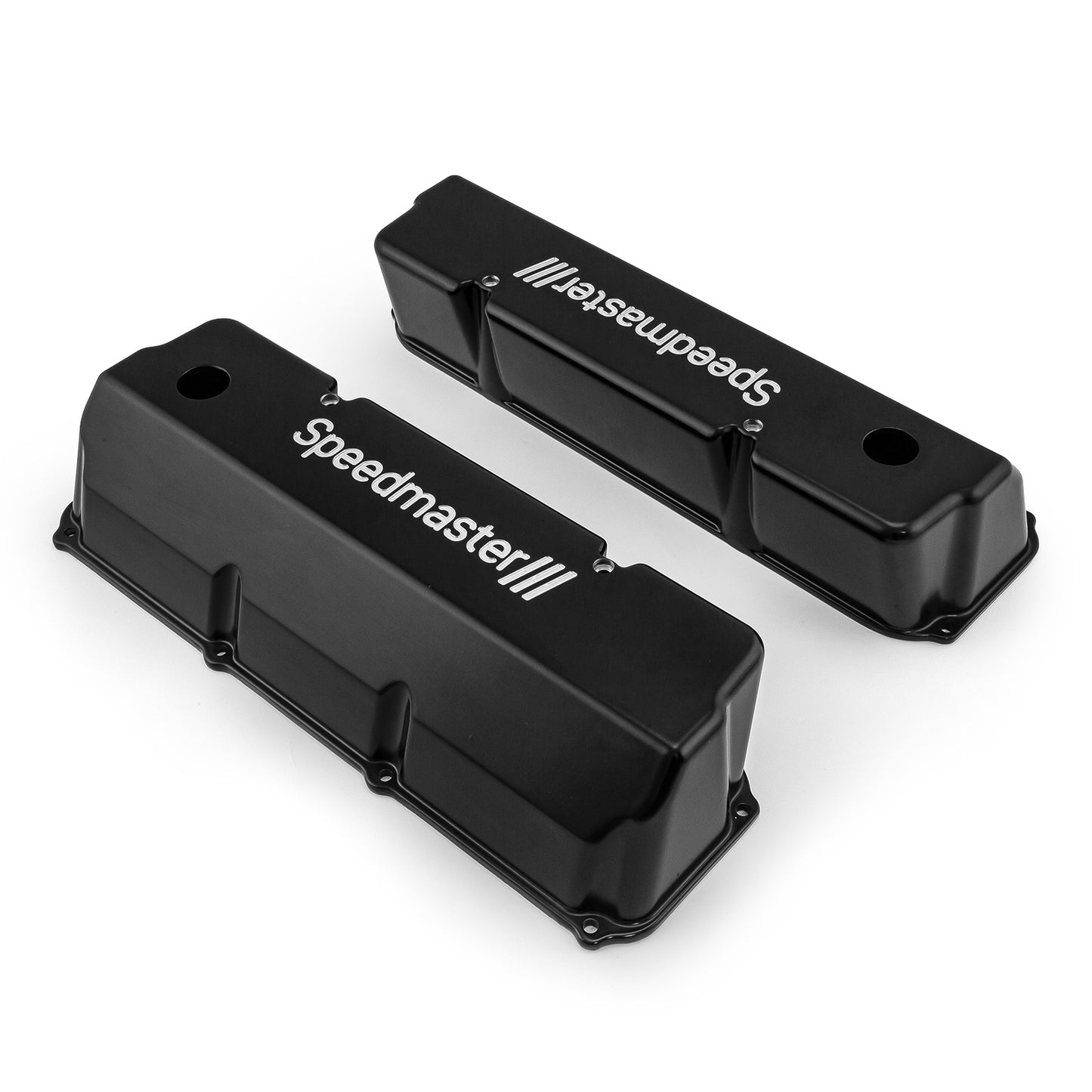 Tapas de válvulas de aluminio negro Cleveland para Ford 302 351C - Altas con orificio