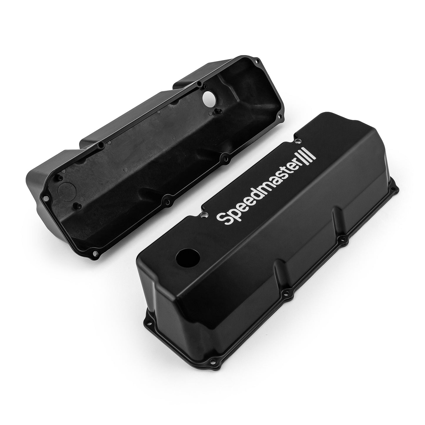 Tapas de válvulas de aluminio negro Cleveland para Ford 302 351C - Altas con orificio