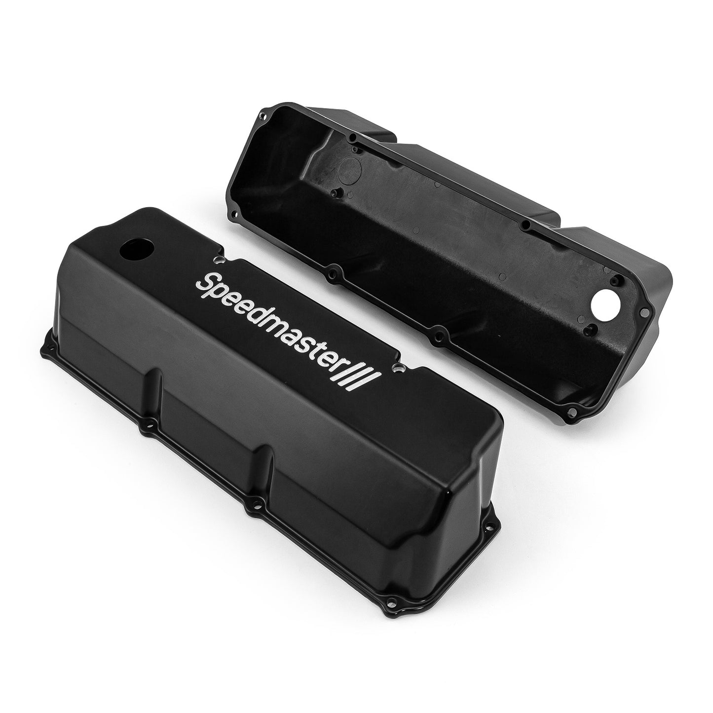 Tapas de válvulas de aluminio negro Cleveland para Ford 302 351C - Altas con orificio