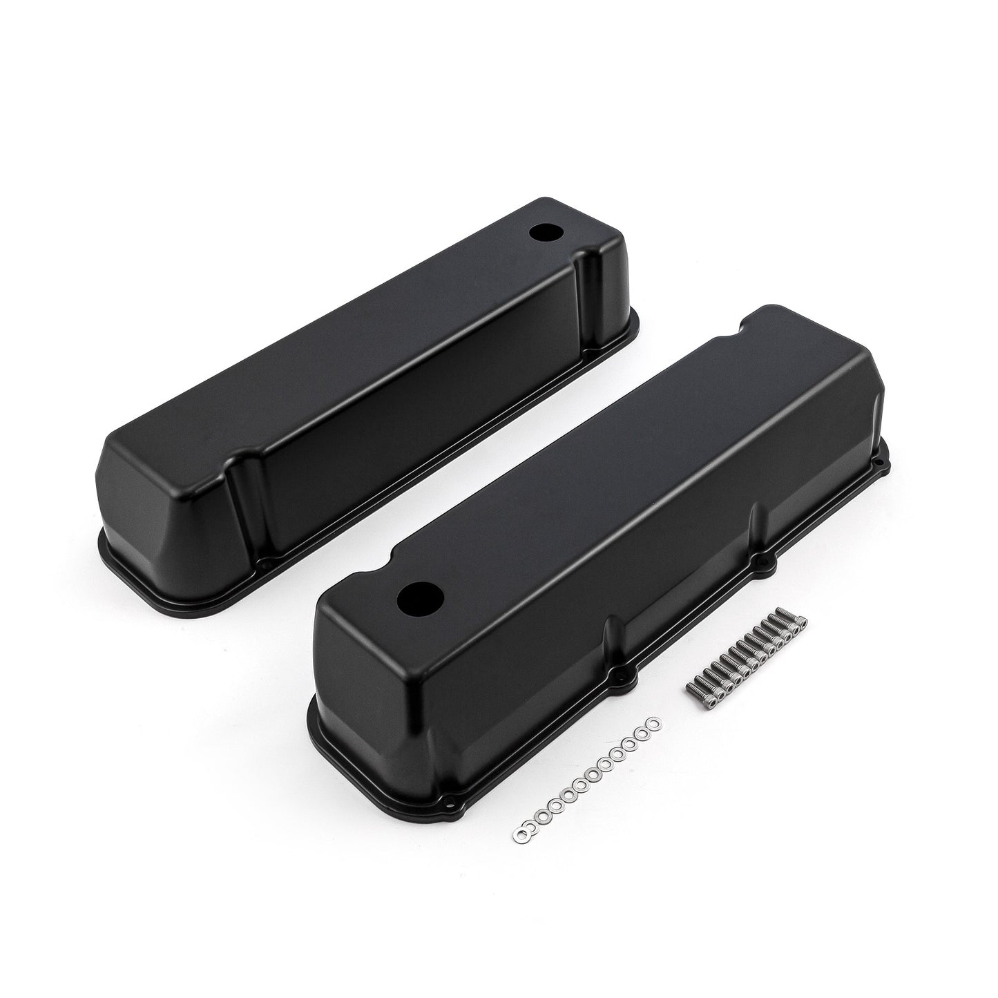 Tapas de válvulas lisas de aluminio negro Ford 429 460 - Altas con orificio