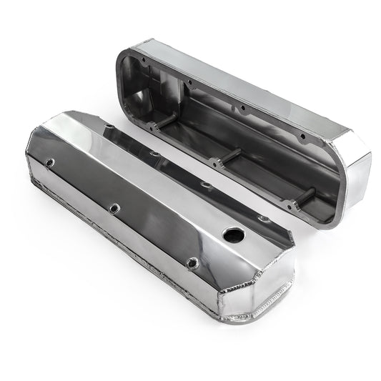 Chevy BBC 454 Long Bolt Fabricated Valve Covers Polished Tall w/ Hole