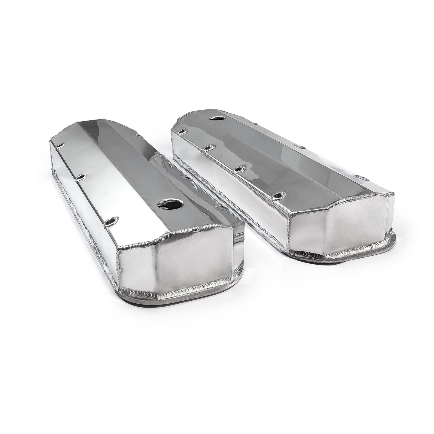 Chevy BBC 454 Long Bolt Fabricated Valve Covers Polished Tall w/ Hole