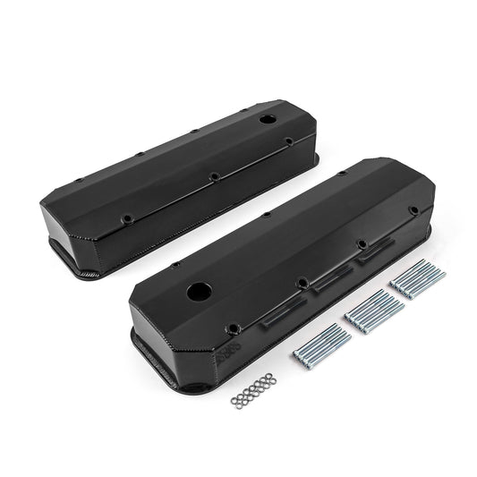 Chevy BBC 454 Long Bolt Fabricated Valve Covers Black Tall w/ Hole
